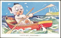 Bonzo the Dog in Rowboat 'Let's Get Together!' Postcard