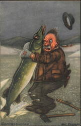 Gammelgäddan Comic Ice Fisherman & Pike by Jac. Edgren Postcard