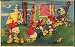 Donald Duck and Nephews Playing Chickens Disney Art Postcard