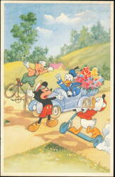 Disney Mickey Mouse, Donald Duck, Practical Pig & Scooter Postcard