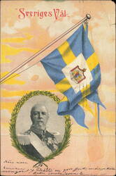 King Oscar II of Sweden, Sveriges Väl & Swedish Flag Postcard