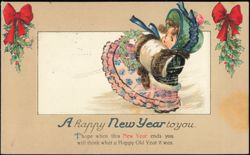 Girl in Winter Bonnet & Fur Muff, A Happy New Year to You Postcard