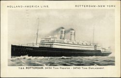 T.S.S. Rotterdam, Holland-America Line Ocean Liner Postcard