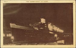 The "Queen Mary" Ocean Liner at Night Postcard