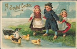 A Joyful Easter, Dutch Children Watching Ducks Postcard