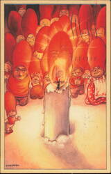 Swedish Tomtar Gather Around Candle by Karlström Postcard