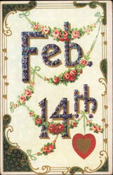 Feb 14th Floral Lettering Valentine with Red Heart Postcard
