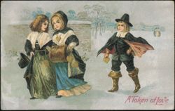 Puritan Children with Heart Lockets, A Token of Love Postcard