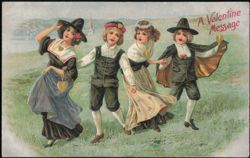 A Valentine Message, Children with Golden Hearts Postcard