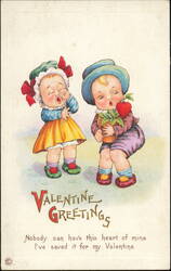 Valentine Greetings, Boy with Heart in Pot and Girl Postcard