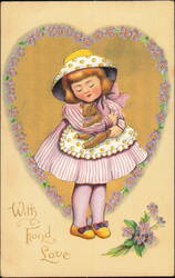 Girl with Teddy Bear, Tuck Dainty Dimples Valentine Postcard