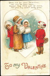 Ellen Clapsaddle Valentine's Day Winter Children Heart Postcard