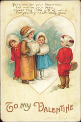 Ellen H. Clapsaddle Valentine Children in Winter Coats Postcard