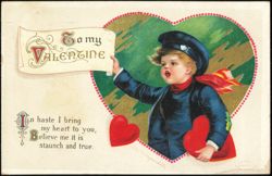 Valentine Sailor Boy with Hearts by Ellen Clapsaddle Postcard
