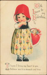 Ellen Clapsaddle Valentine Girl in Red Hood with Heart Postcard
