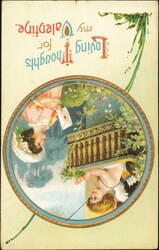 Loving Thoughts for My Valentine, Woman & Cupid Balcony Postcard