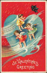 Ellen Clapsaddle St. Valentine's Greeting Cherubs in Wind Postcard