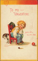 Ellen Clapsaddle Valentine Boy & Dog Noboddy Loves Me Postcard