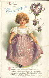 Ellen Clapsaddle To My Valentine Girl in Heart Dress Postcard