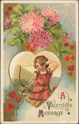 A Valentine Message, Cupid with Bow and Arrow Postcard