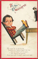 Ellen Clapsaddle To My Valentine Boy Leaning in Chair Postcard