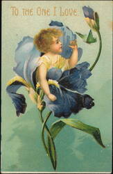 To The One I Love, Child in Blue Iris with Butterfly Postcard