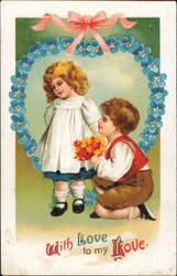 With Love to My Love, Boy Giving Flowers to Girl Postcard