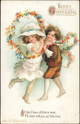 Ellen Clapsaddle Valentine Love's Greeting Dancing Children Postcard