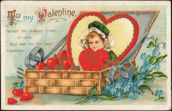 Ellen Clapsaddle Valentine Child in Basket of Hearts Postcard