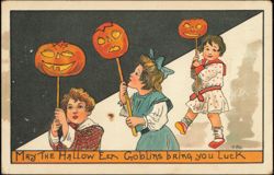 Halloween Children Carrying Jack-o'-Lanterns, HBG Postcard
