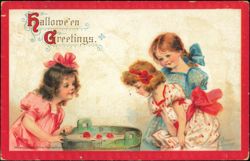 Frances Brundage Hallowe'en Greetings Bobbing for Apples Postcard