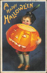 A Happy Halloween Boy in Giant Pumpkin Ellen Clapsaddle Postcard