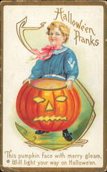 Halloween Pranks Boy in Sailor Suit with Jack O'Lantern Postcard