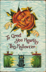 To Greet You Heartily This Halloween, Pumpkin & Black Cat