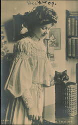 Hilda Trevelyan with Black Cat in Basket Postcard