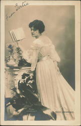 Irene Vanbrugh in White Gown with Book Postcard