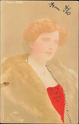 Maxine Elliott in Fur Wrap and Red Dress Postcard