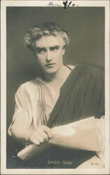 Basil Gill in Classical Roman Toga with Scroll Postcard