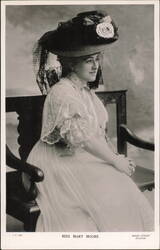 Miss Mary Moore Seated in Lace Dress and Hat Postcard