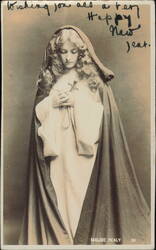 Maude Fealy in Hooded Cloak Holding a Cross Postcard