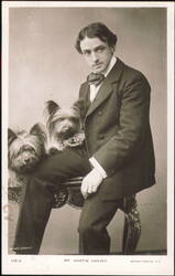 Mr. Martin Harvey Seated with Two Small Terrier Dogs Postcard