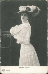 Maxine Elliott in Feathered Hat and Lace Dress Postcard
