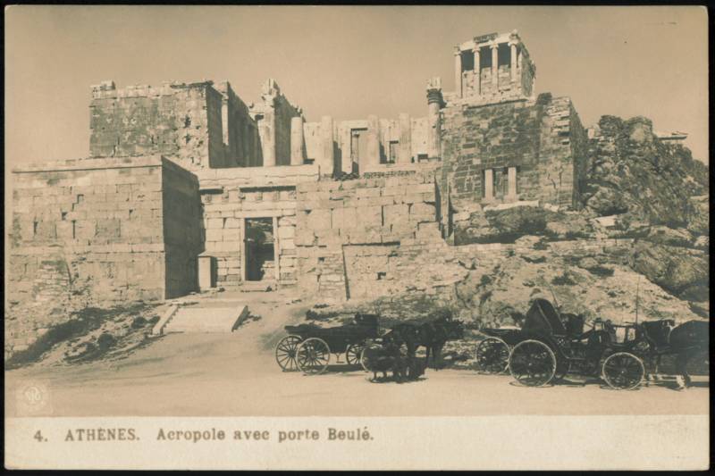 Acropolis with Beulé Gate & Horse Carriages Athens Greece