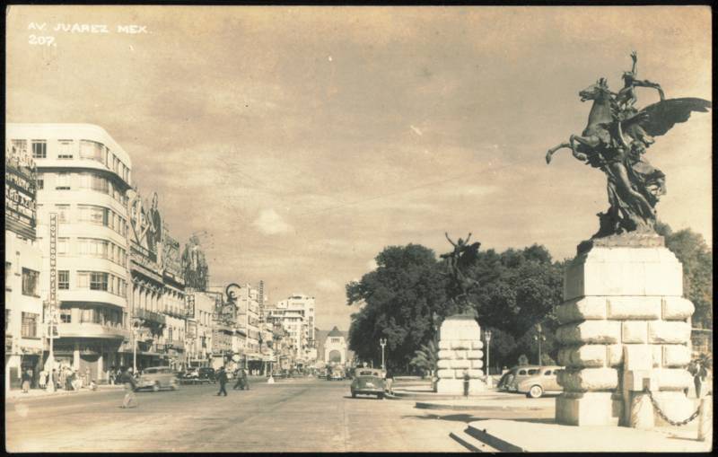 Avenida Juarez with Pegasus Statues at Bellas Artes Mexico City