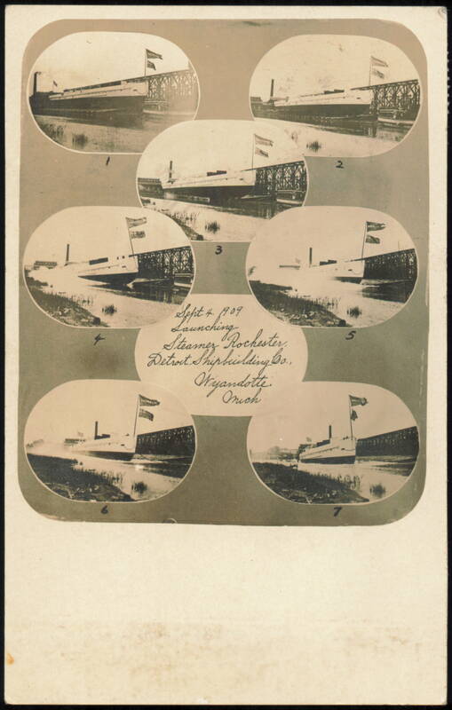 Launching Steamer Rochester, Detroit Shipbuilding Co. Wyandotte Michigan