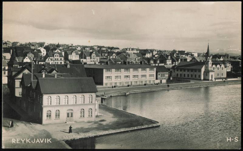 Lake Tjörnin and Fríkirkjan Church Waterfront Reykjavik Iceland