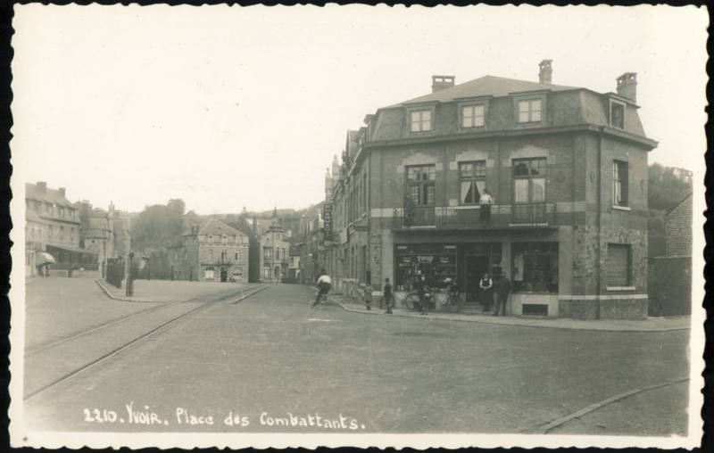 Place des Combattants with Tram Rails & Shops Yvoir Belgium
