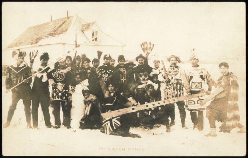 Potlatch Dance Indigenous Group in Traditional Regalia Washington