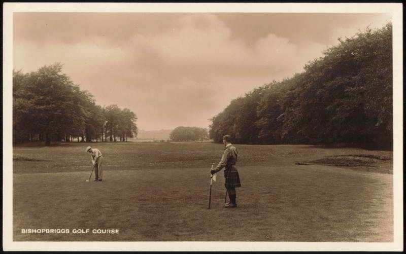 Bishopbriggs Golf Course Golfer Putting and Kilted Man United Kingdom
