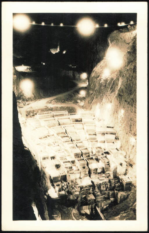Boulder Dam Construction at Night Boulder City Nevada